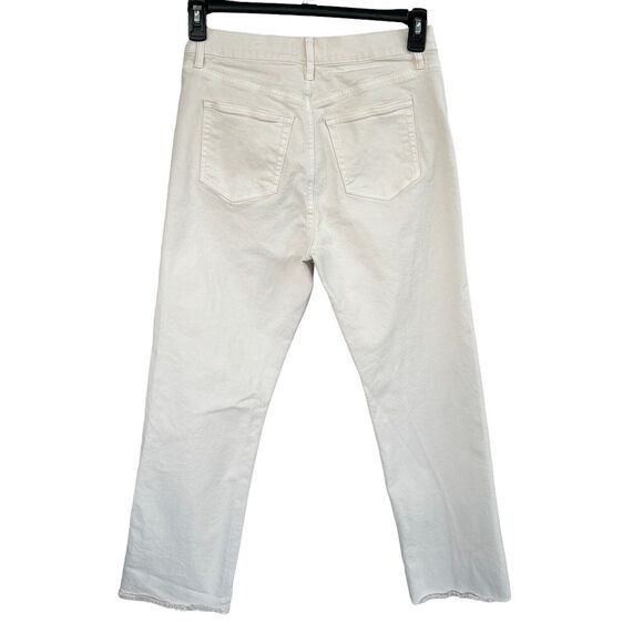 LOFT SZ 27/4 Straight Crop Jeans High-Rise Frayed Hems Zip-Fly Stretch Beige - Picture 3 of 10